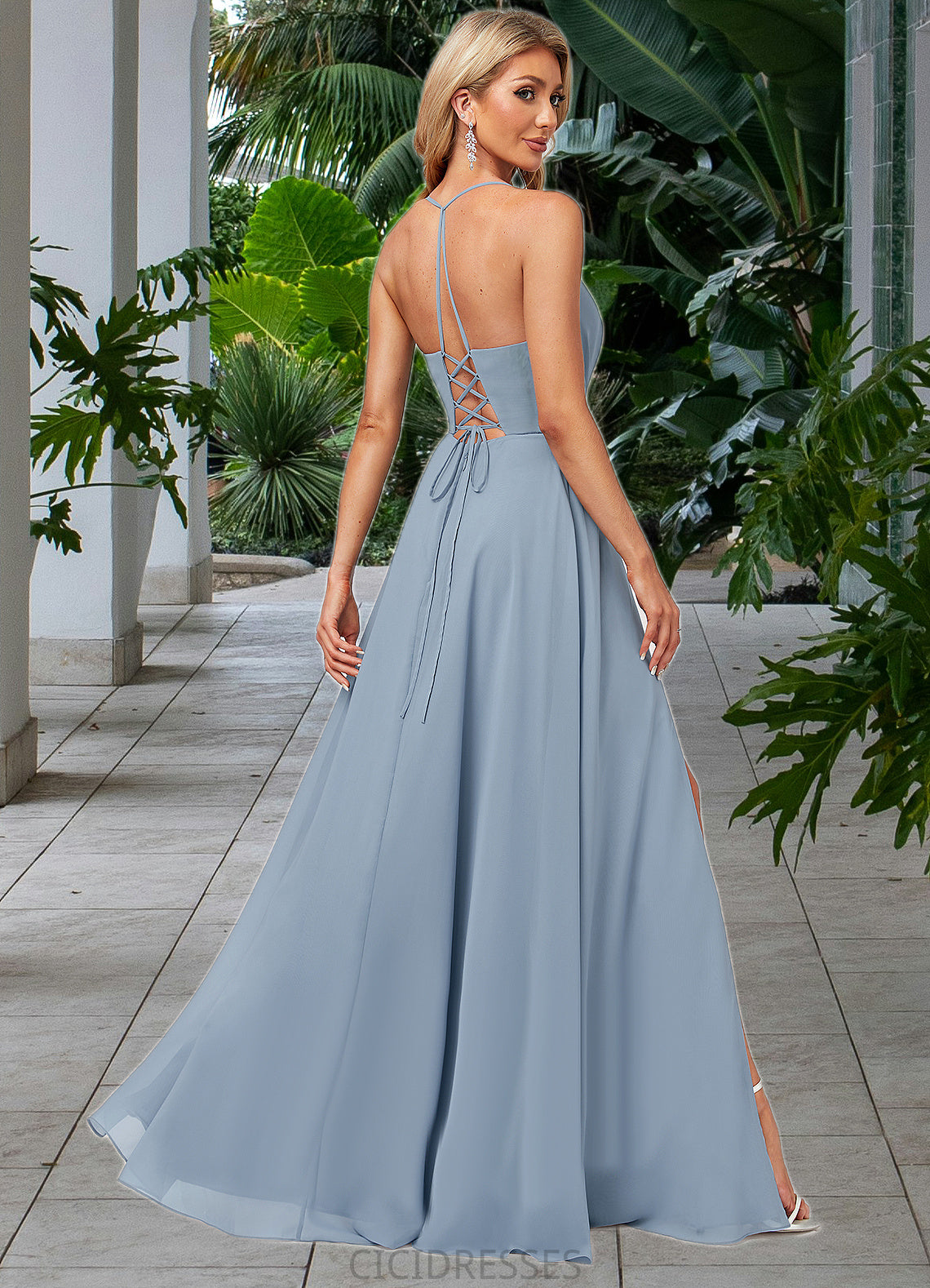 Micaela A-line V-Neck Floor-Length Chiffon Bridesmaid Dress CIC8P0022577