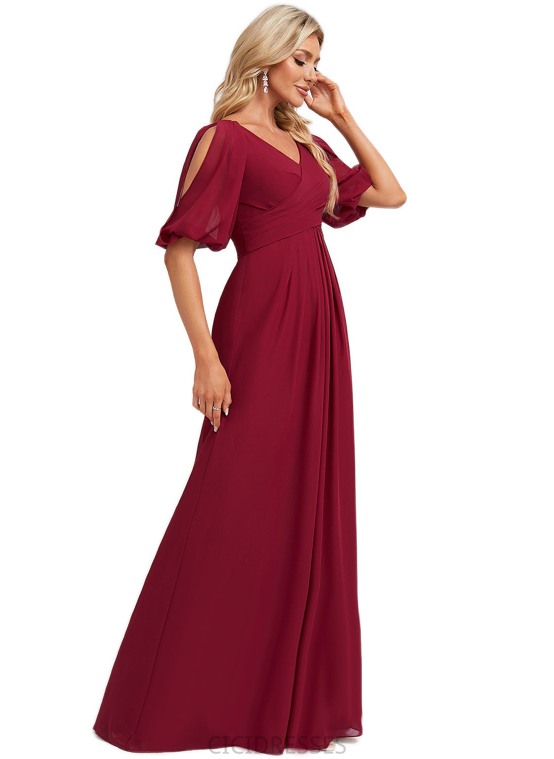 Jode A-line V-Neck Floor-Length Chiffon Bridesmaid Dress CIC8P0022608