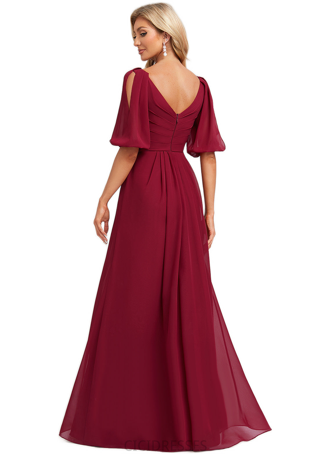 Jode A-line V-Neck Floor-Length Chiffon Bridesmaid Dress CIC8P0022608