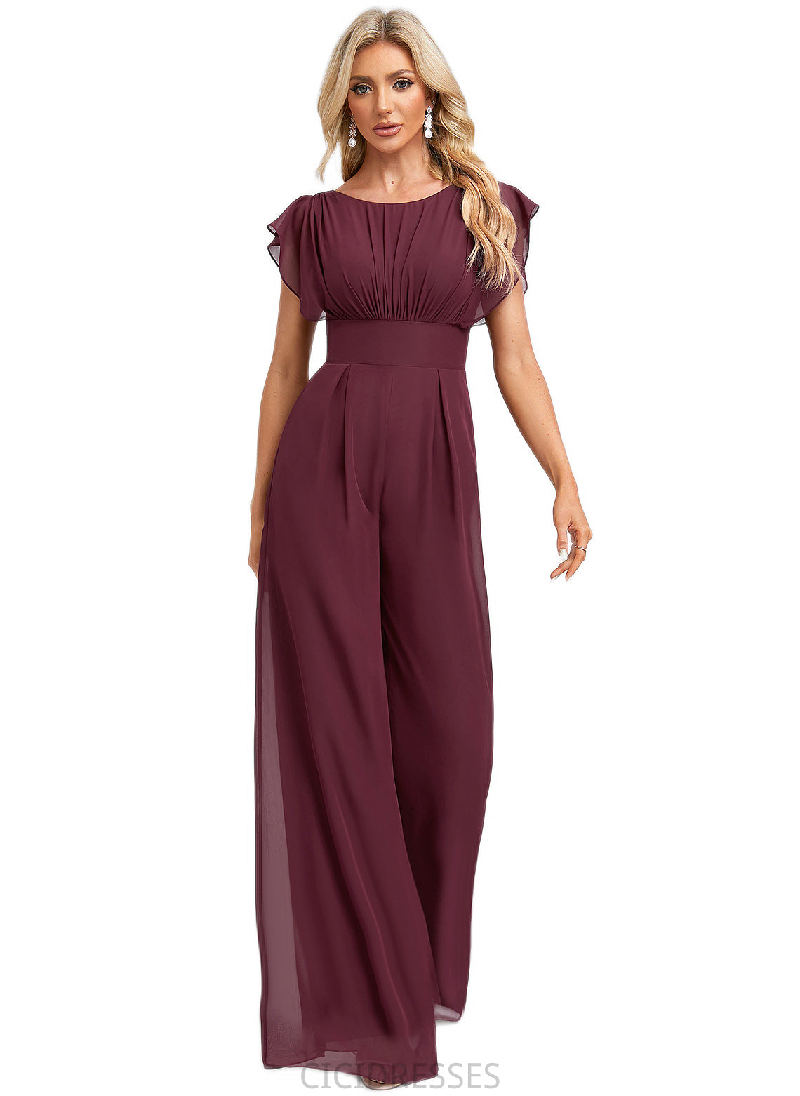 Jazmine Jumpsuit/Pantsuit Scoop Floor-Length Chiffon Bridesmaid Dress With Ruffle CIC8P0022610