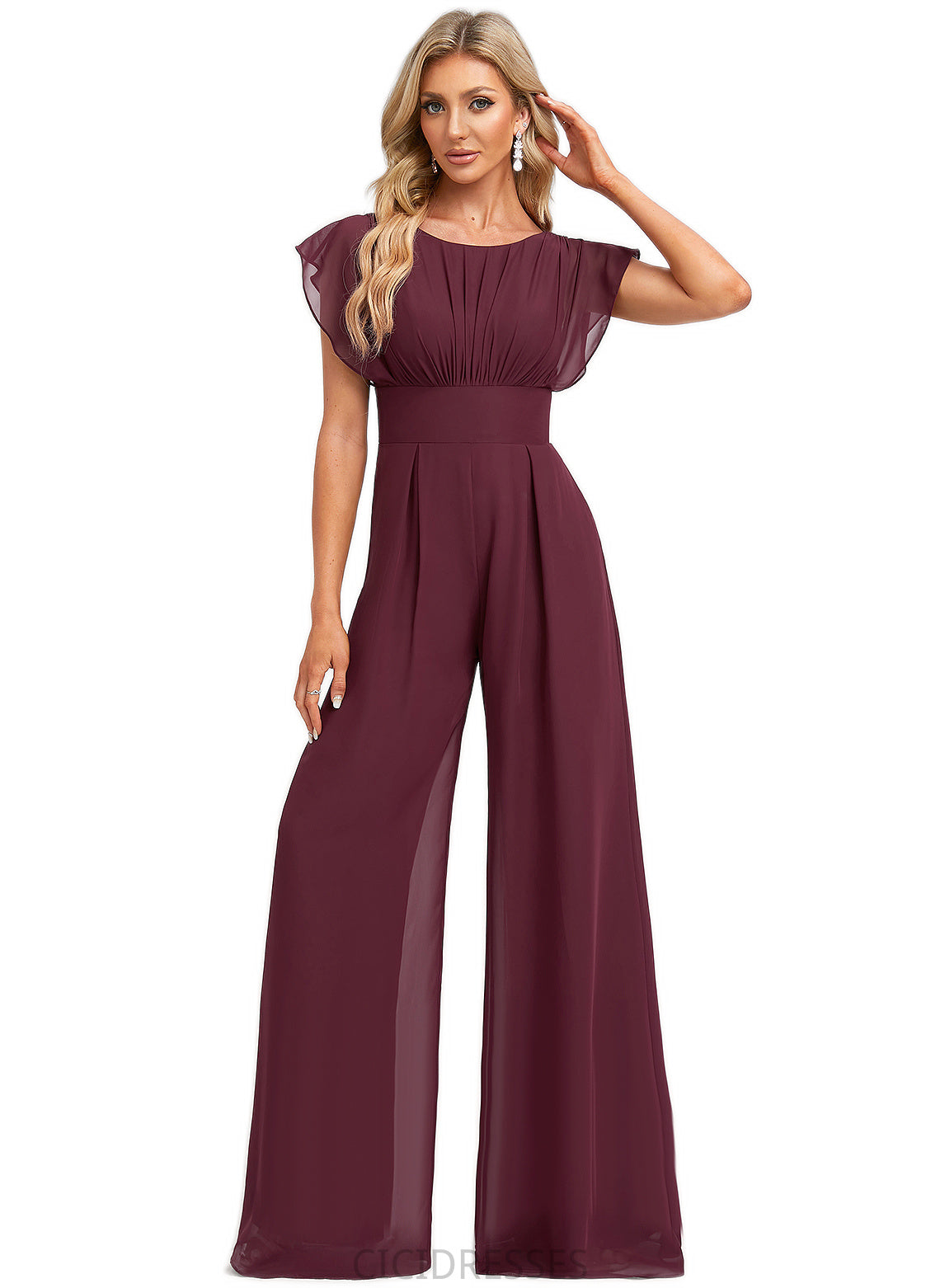 Jazmine Jumpsuit/Pantsuit Scoop Floor-Length Chiffon Bridesmaid Dress With Ruffle CIC8P0022610