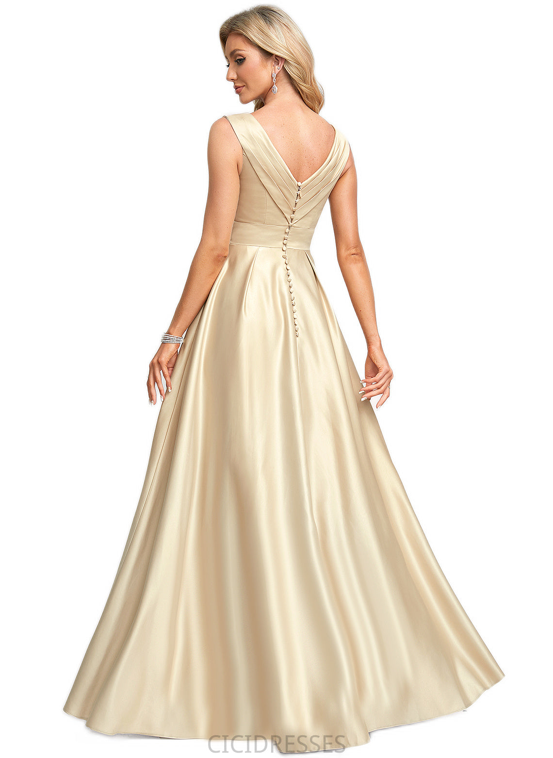 Alani A-line V-Neck Floor-Length Satin Bridesmaid Dress CIC8P0022612