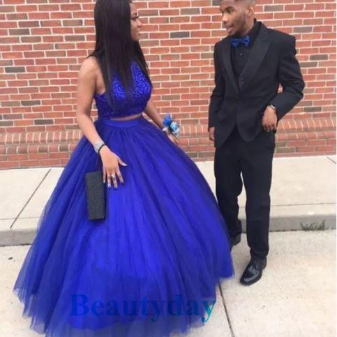 Modest Two Pieces Sweet 16 Prom Birthday Party Ball Gown Debutante Gowns Tulle prom dress CD8255